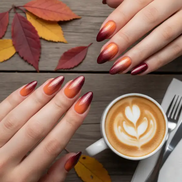 Fall Nails Color Ideas 2 Autumn Sunset Ombre & Spiced Wine Elegance