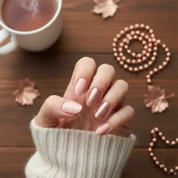 Fall Nails Color Ideas 7 Blush with Rose Gold Sparkle