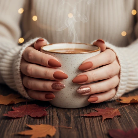 Chic Fall Almond Nails 10 Rustic Terracotta & Subtle Glitter Gradient